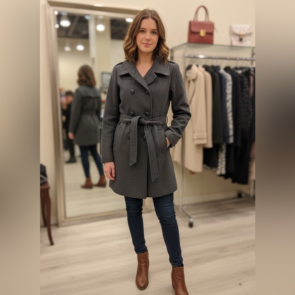 Guess Women's Black Double-Breasted Coat